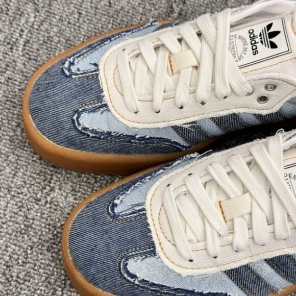 Adidas denim patchwork retro sneakers, distressed wash style casual shoes - Picture 4 of 6